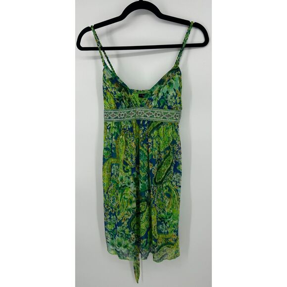 Vintage Y2k Green Abstract Braided Dress S Fairy Whimsigoth Sequin City Triangle - Picture 1 of 5